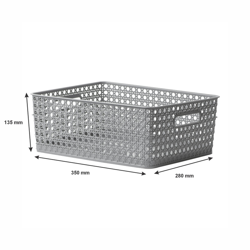 REGENT PLASTIC BOHO RECTANGULAR BASKET LARGE GREY,  (350X280X140MM)