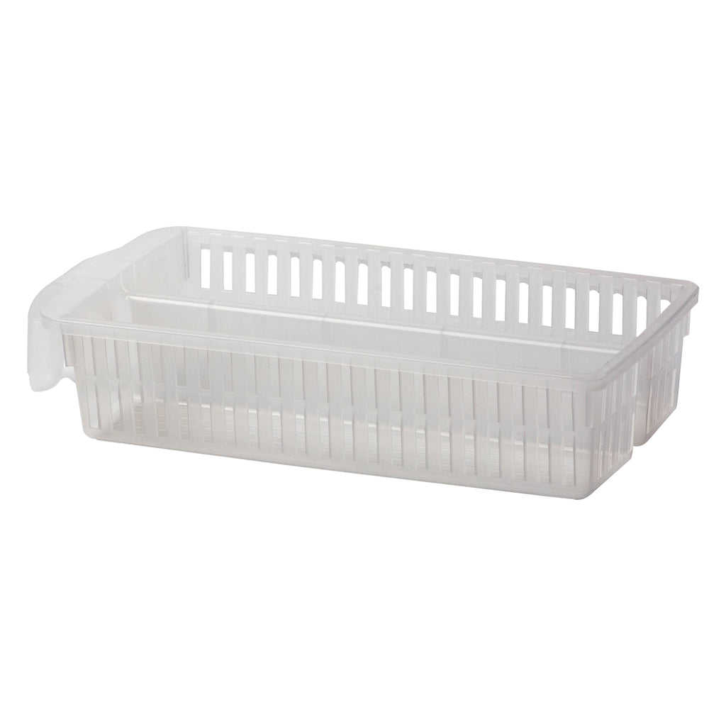 REGENT STOREAWAY CLEAR PLASTIC PANTRY & FRIDGE BASKET WITH DIVIDER, 305X145X65MM