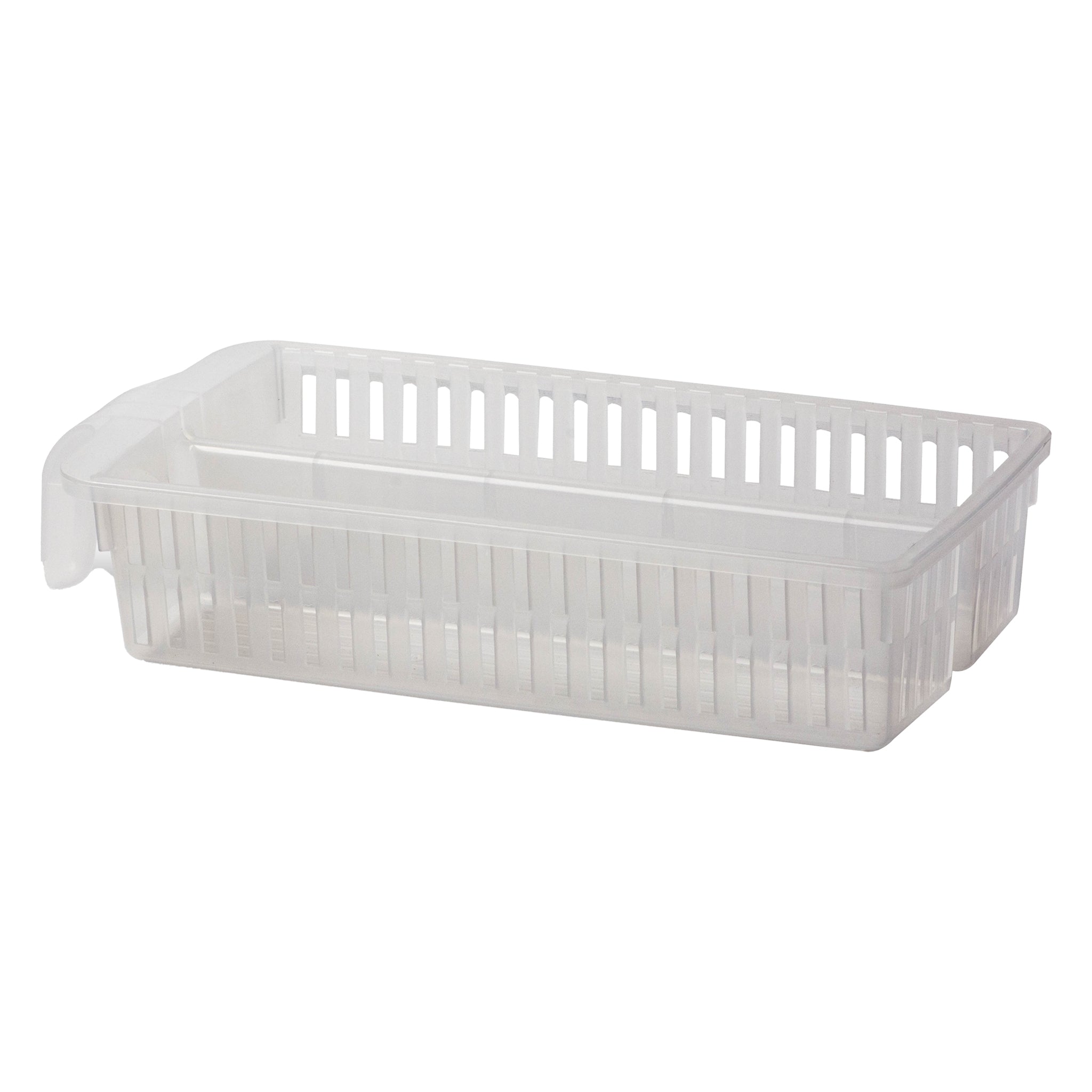 REGENT STOREAWAY CLEAR PLASTIC PANTRY & FRIDGE BASKET WITH DIVIDER, 305X145X65MM