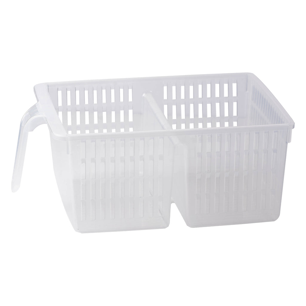 REGENT STOREAWAY CLEAR PLASTIC PANTRY & FRIDGE DEEP BASKET WITH VERTICAL DIVIDER, 330X240X130MM