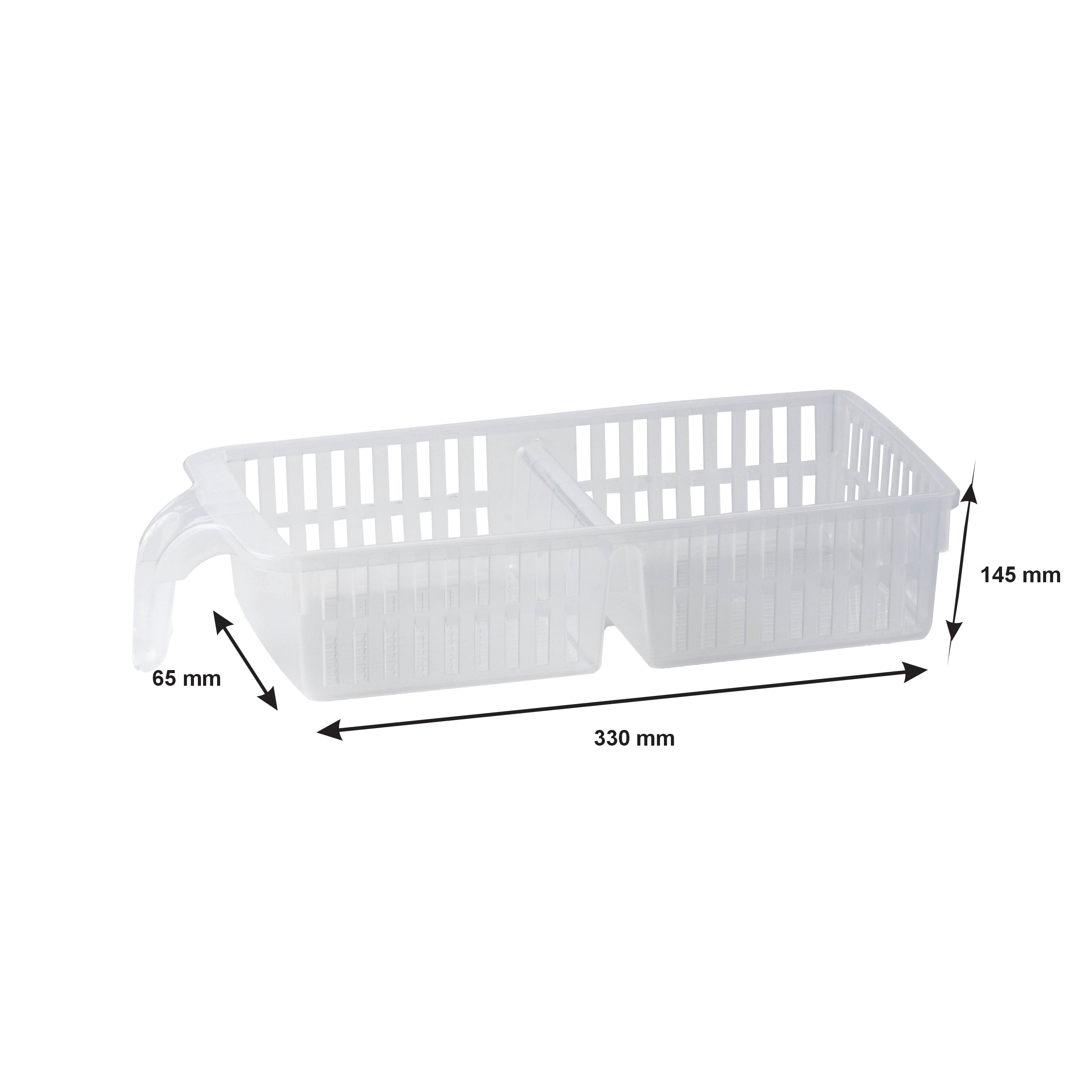 REGENT STOREAWAY CLEAR PLASTIC PANTRY & FRIDGE BASKET WITH DIVIDER, 330X145X65MM