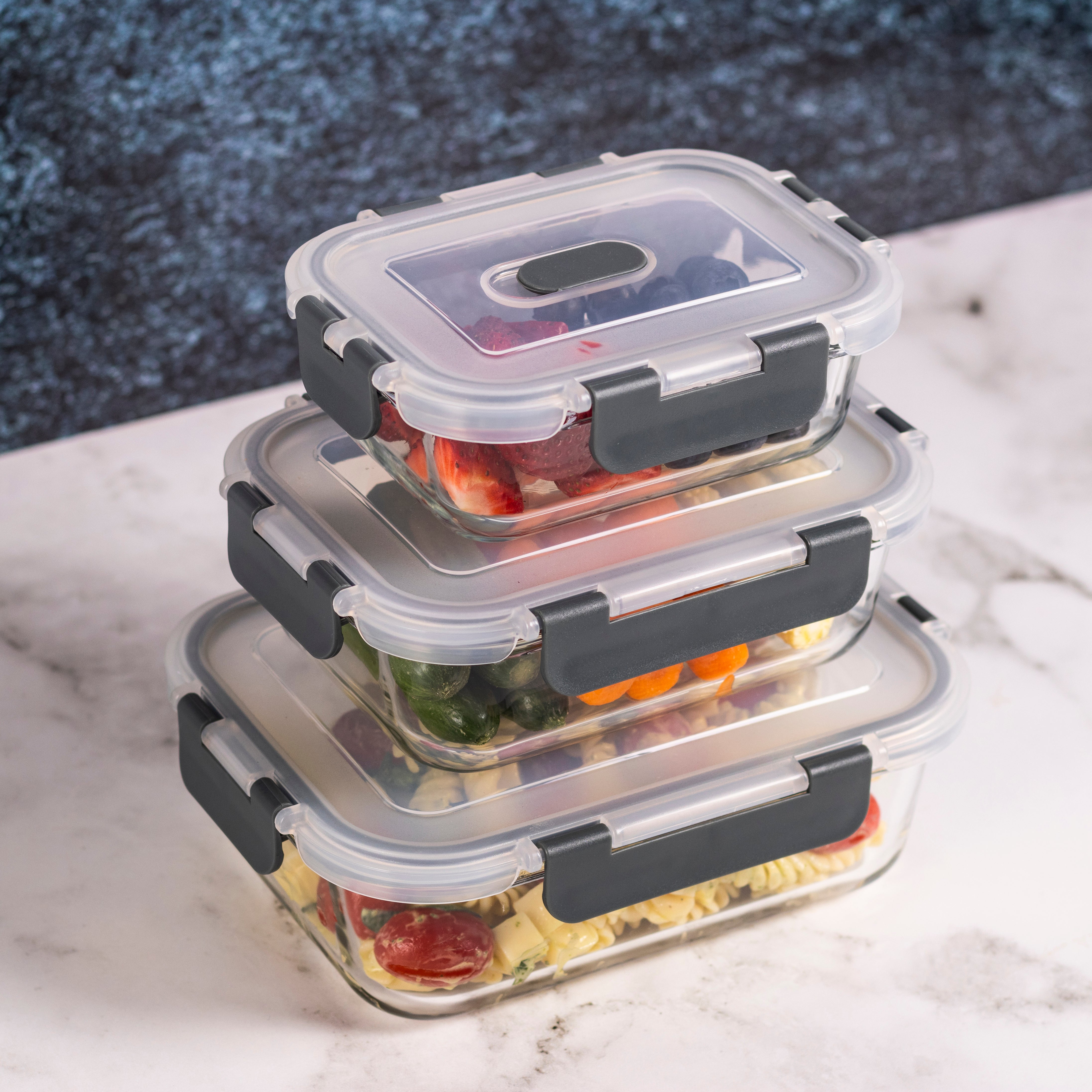 CONSOL MADRID STORAGE CONTAINERS WITH CLIP ON VENTED LIDS VALUE 3PK SET, 1L & 630ML & 370ML