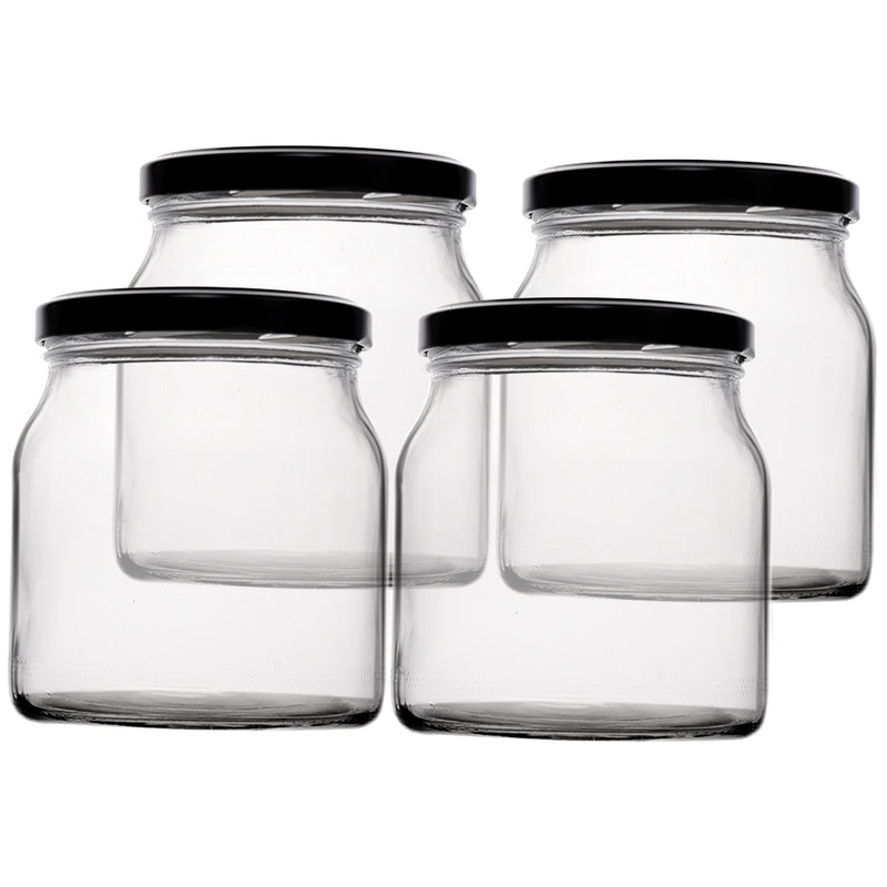 REGENT ROUND JAR WITH BLACK LID 4 PACK, 500ML