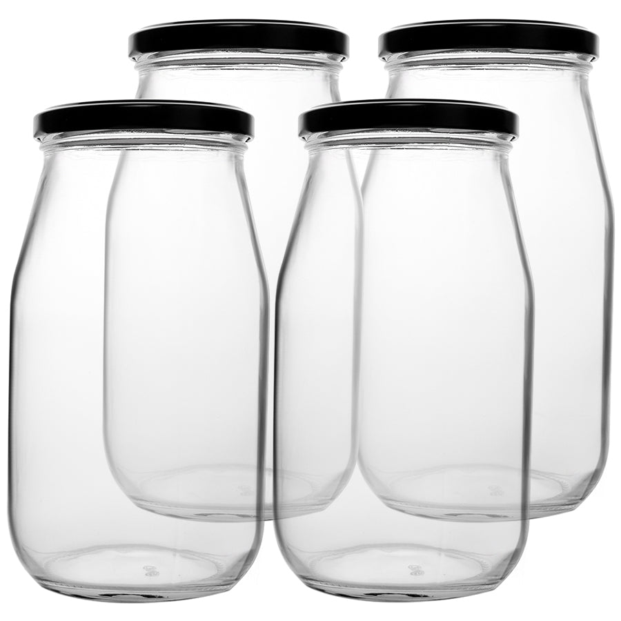 REGENT MAYO GLASS JARS WITH BLACK LIDS 4PK, 1L