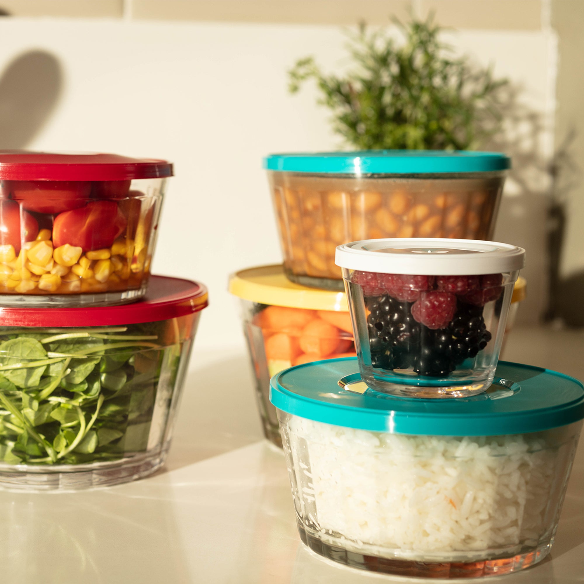 NADIR AMERICANO XL BOWL WITH 3 COLOURED PLASTIC LIDS, 1L