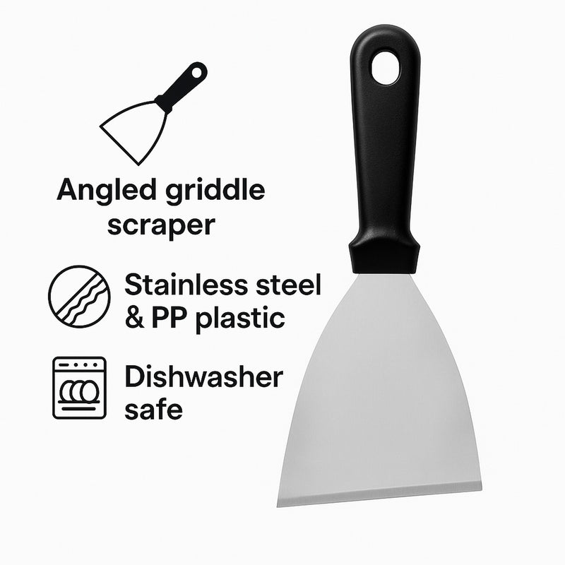 REGENT ANGLED GRIDDLE SCRAPER ST STEEL WITH BLACK PP HANDLE, 240MM