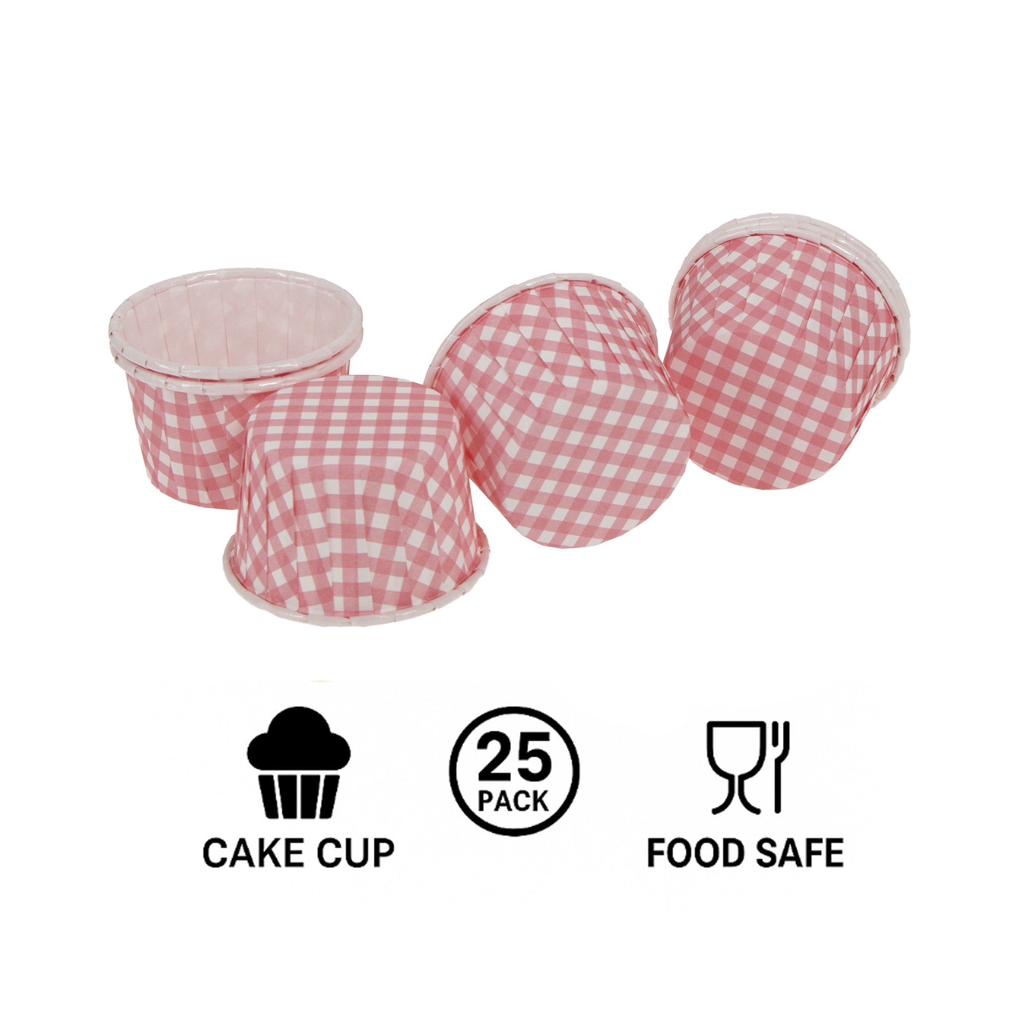 REGENT CAKE/ICE CREAM CUPS PINK CHECK PET LINED 25PK, 55MM DIAX35MM