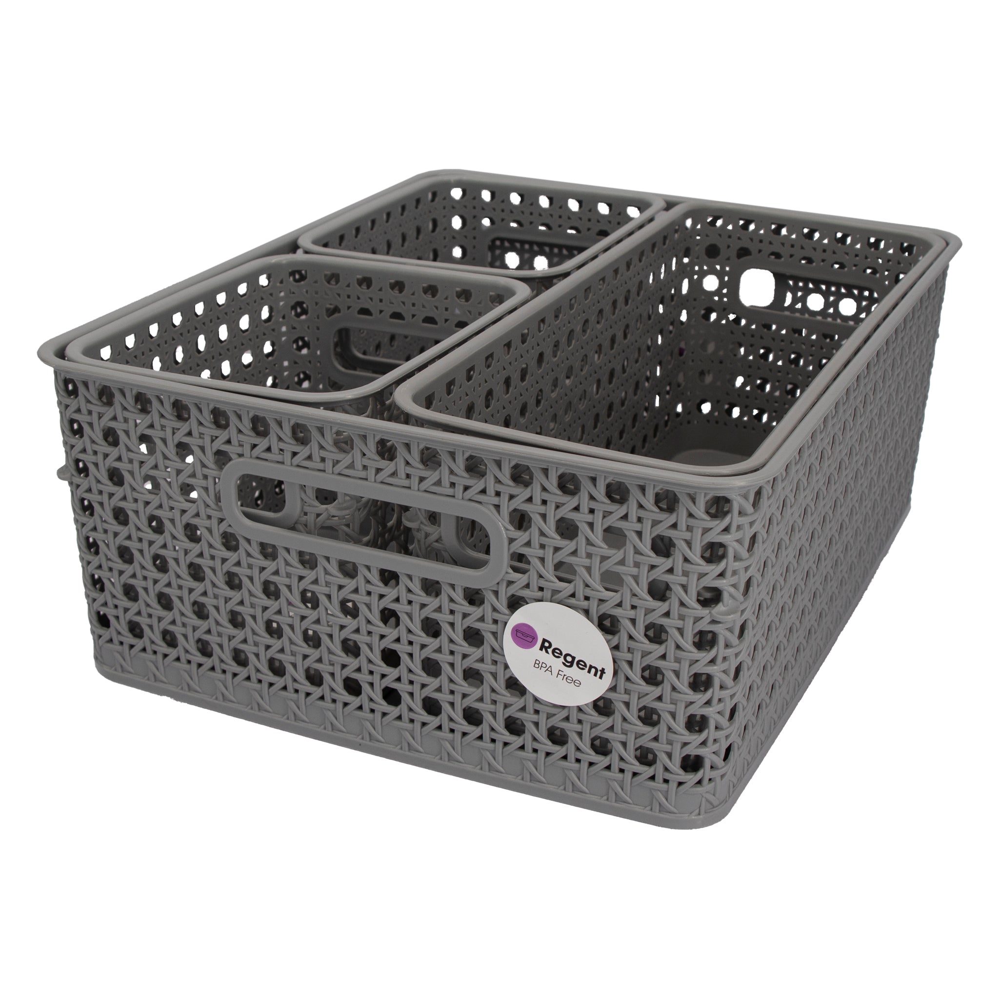 REGENT STOREAWAY CLASSIC GREY PLASTIC RECTANGULAR BASKET MEDUIM, 340X135X130MM