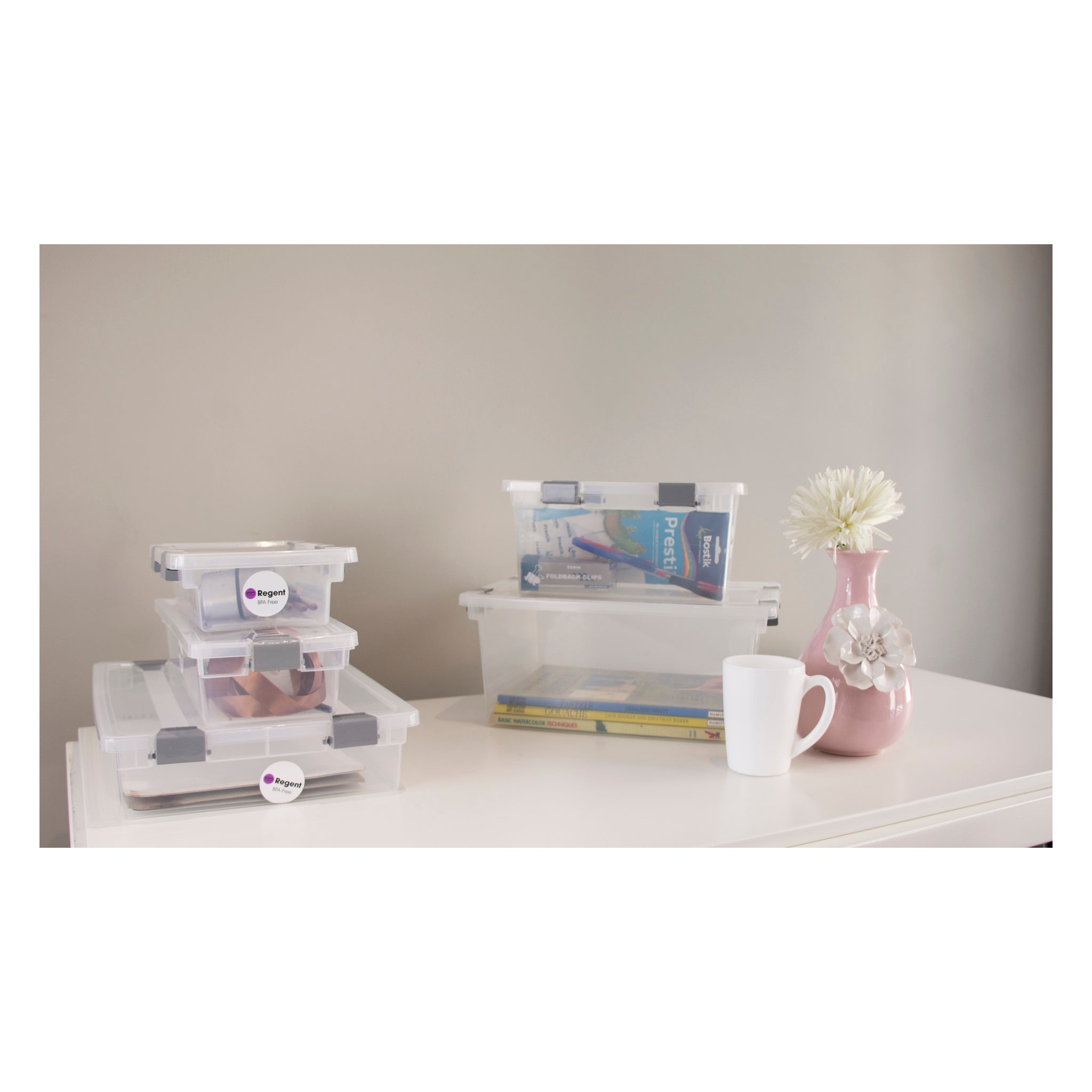 REGENT STOREAWAY PLASTIC CLIP DEEP BOX LARGE, CLEAR & GREY, 355X280X160MM
