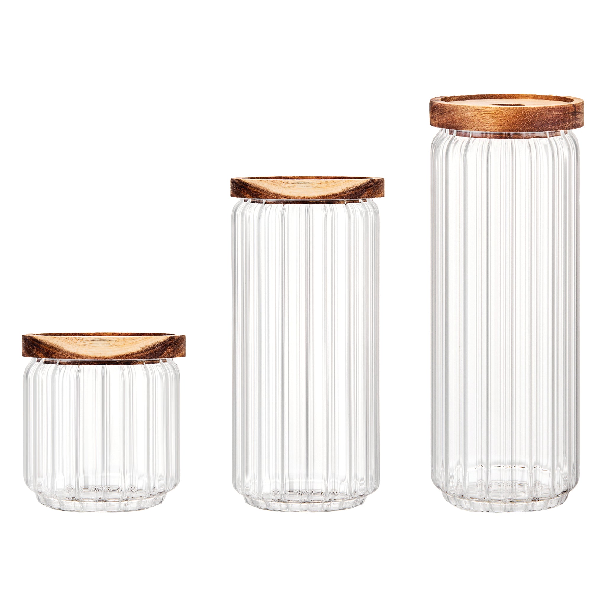 CONSOL ROUND RIBBED CANISTER WITH ACACIA LID, 1L