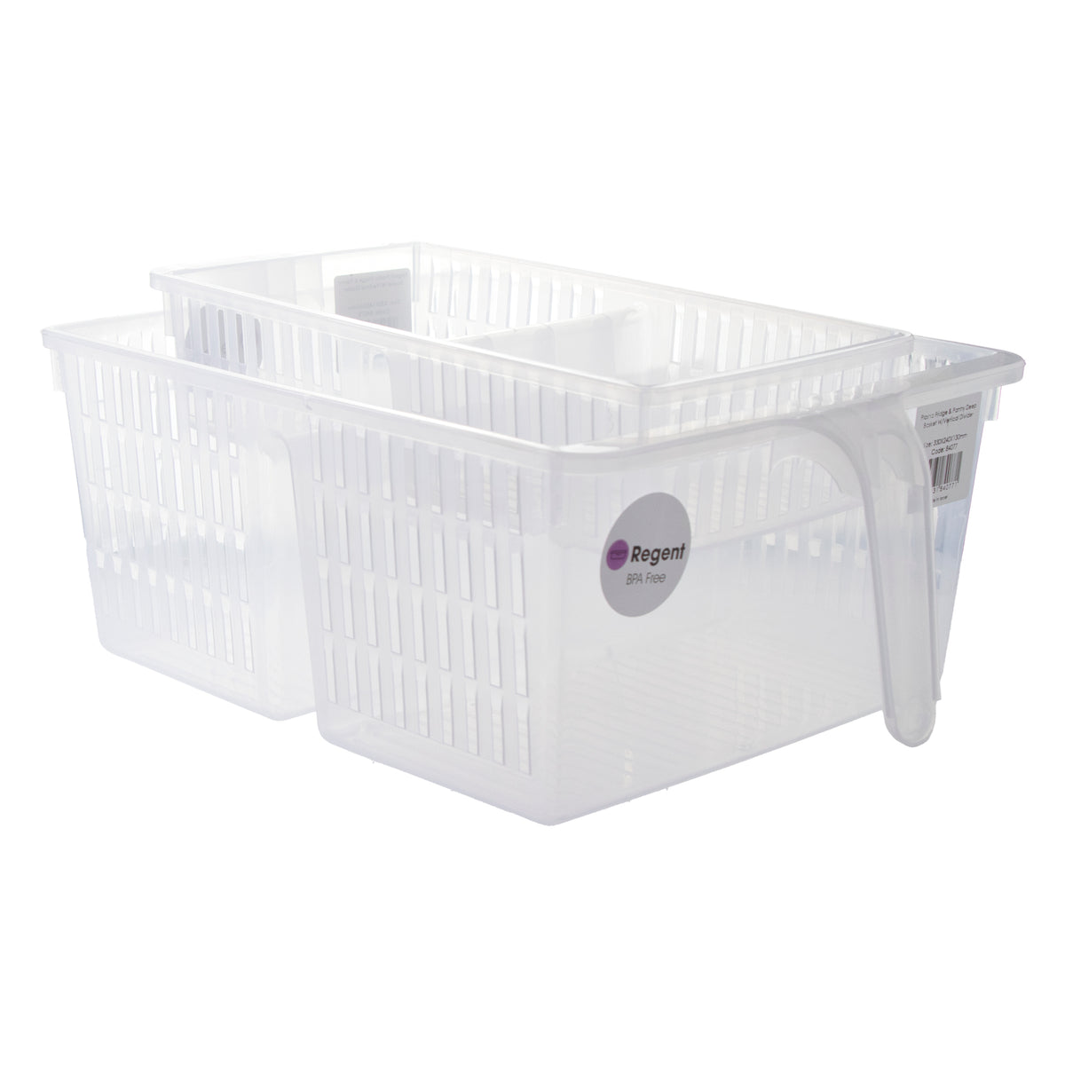 REGENT STOREAWAY CLEAR PLASTIC PANTRY & FRIDGE DEEP BASKET WITH VERTICAL DIVIDER, 330X240X130MM