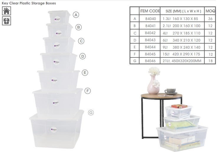 REGENT PLASTIC KEY RECT. STORAGE BOX MEDIUM CLEAR, 6LT (340X210X120MM)