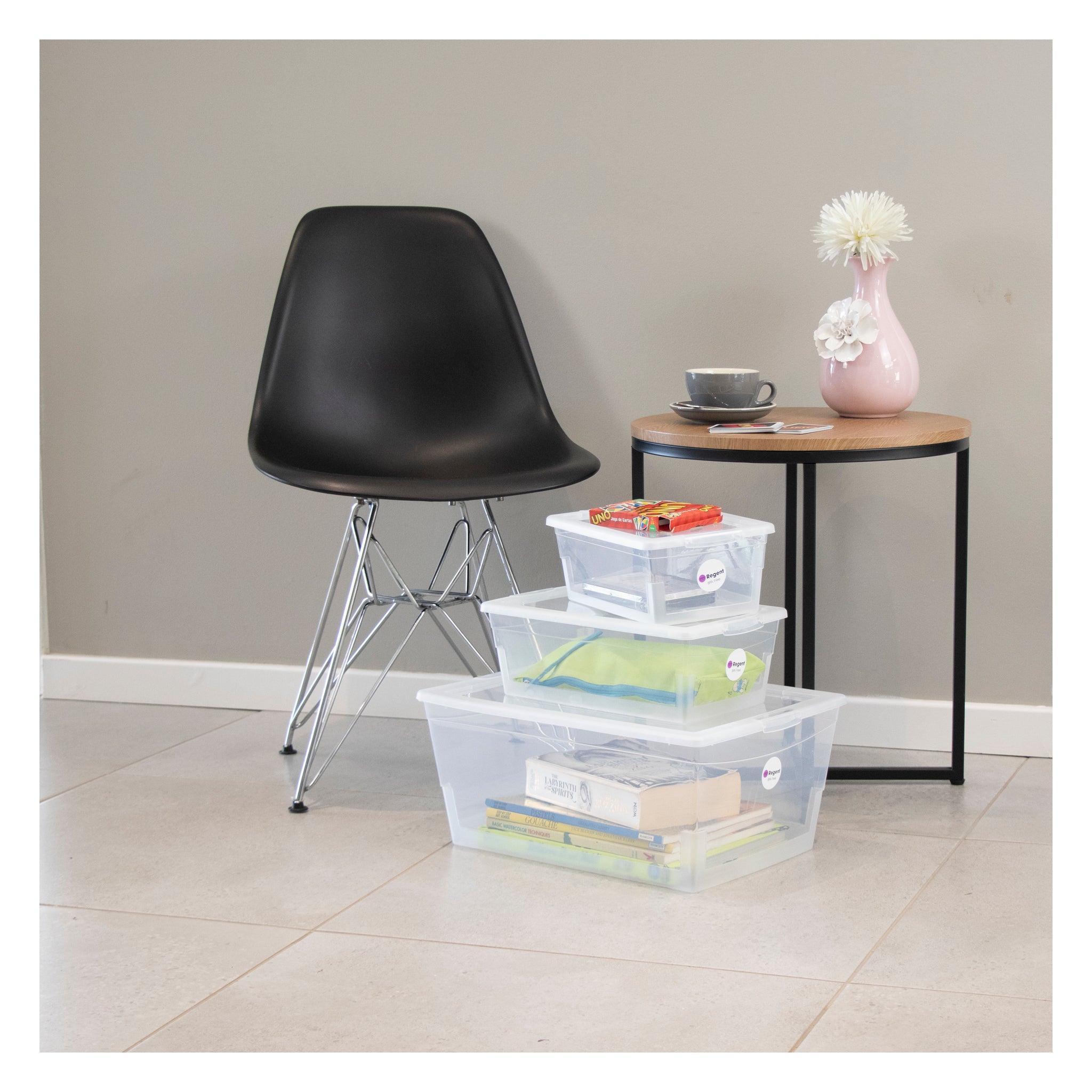 REGENT STOREAWAY PLASTIC NEST AND LID STORAGE BOX CLEAR, 4L - 270X185X110MM