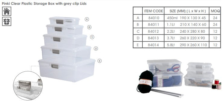 REGENT PLASTIC PINKI STORAGE BOX CLEAR & GREY, 5.8LT (290X260X110MM)