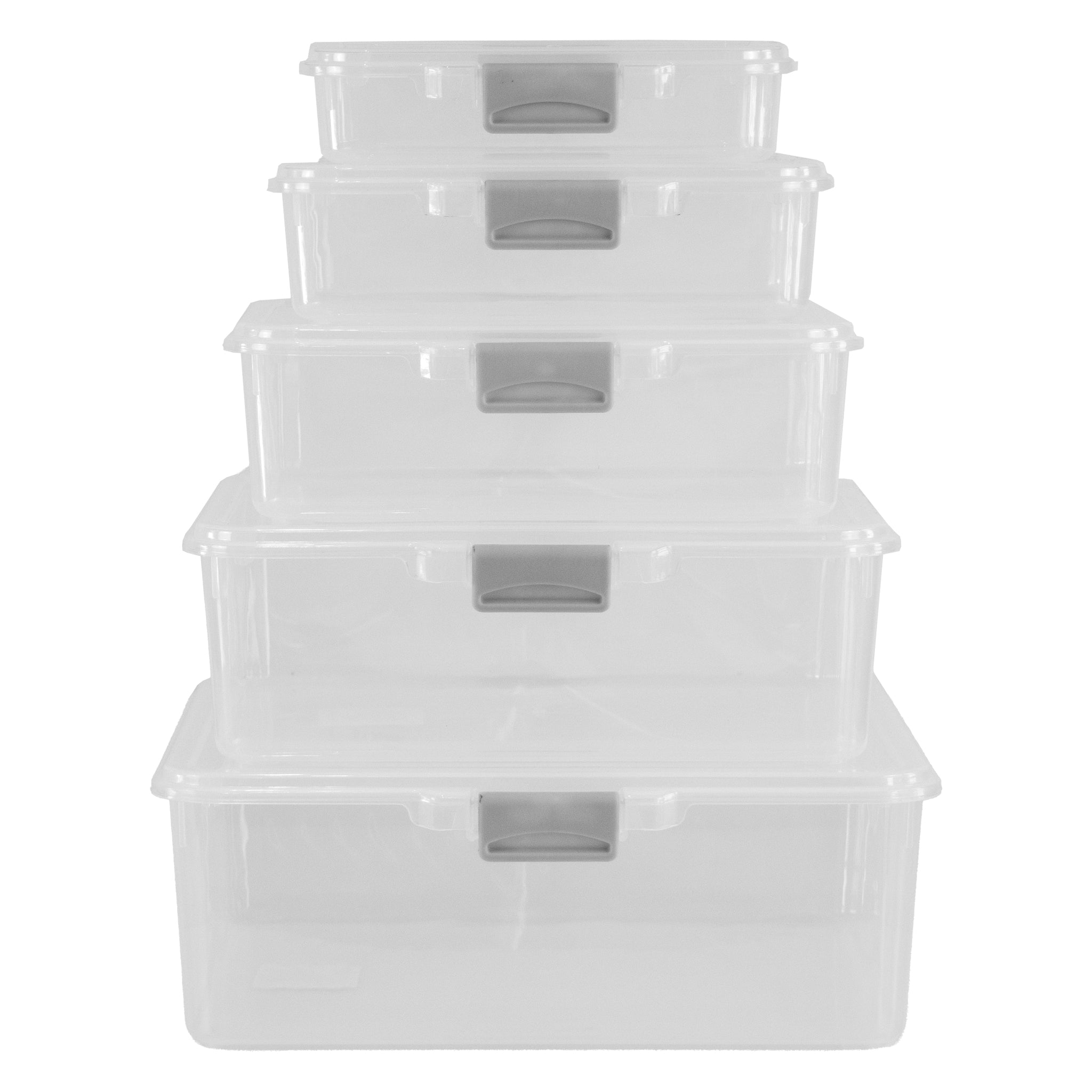 REGENT STOREAWAY PLASTIC STORAGE BOX CLEAR & GREY CLIPS, 3.7L - 260X220X90MM