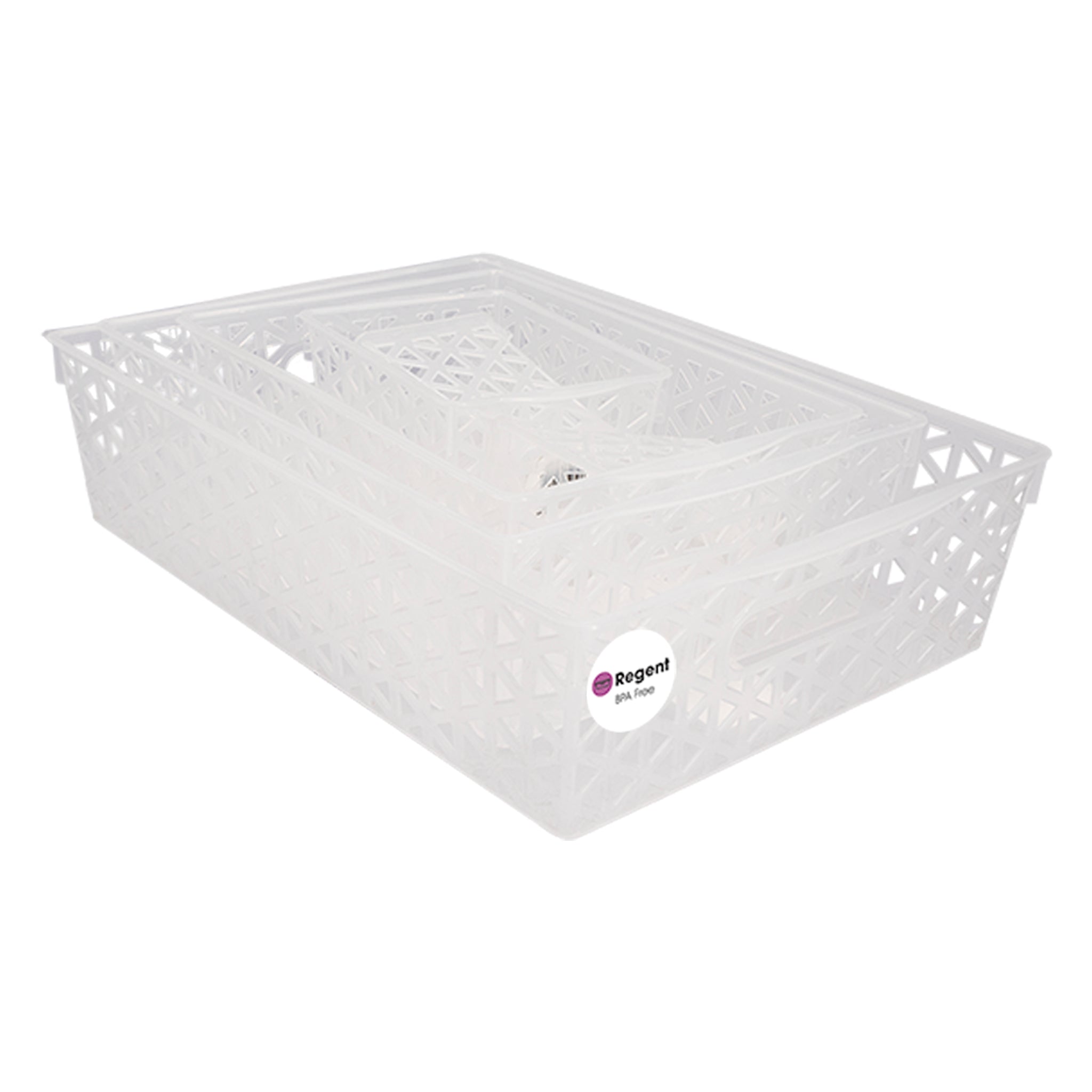 REREGENT STOREAWAY HOME/OFFICE CLEAR PLASTIC BASKET LONG, 310X230X85MM