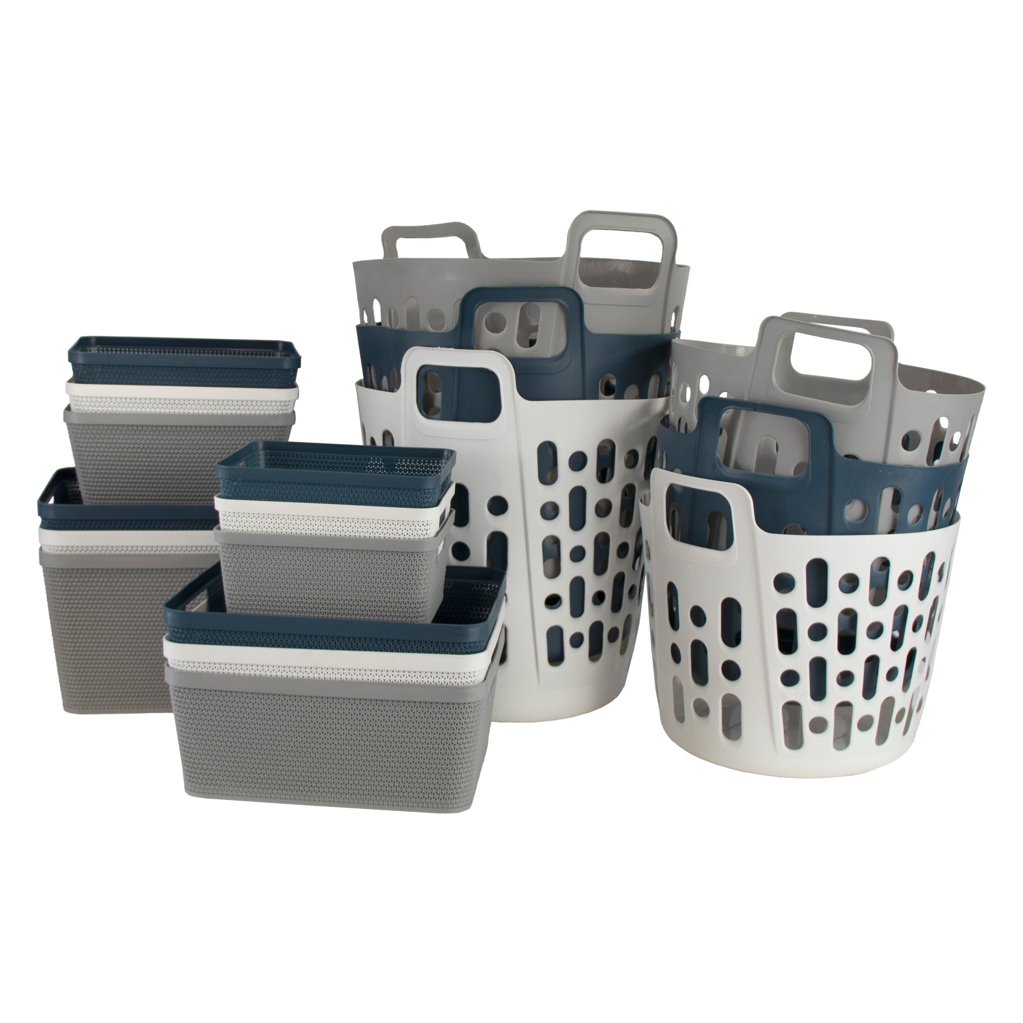 REGENT STOREAWAY PLASTIC LATTICE BASKET LARGE ASST. COLOURS BLUE, GREY & WHITE, 360X295X150MM