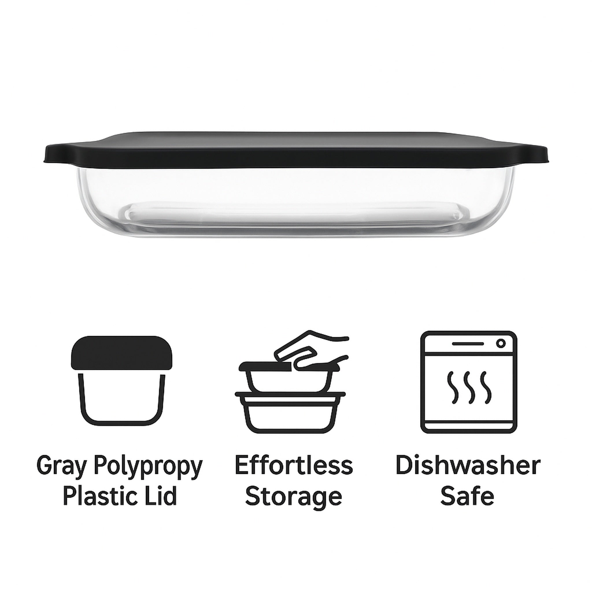 CONSOL VIGO RECTANGULAR GLASS BAKING DISH WITH GREY PLASTIC LID, 3.8L