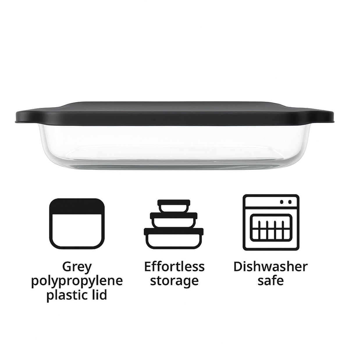 CONSOL VIGO RECTANGULAR GLASS BAKING DISH WITH GREY PLASTIC LID, 2.7L