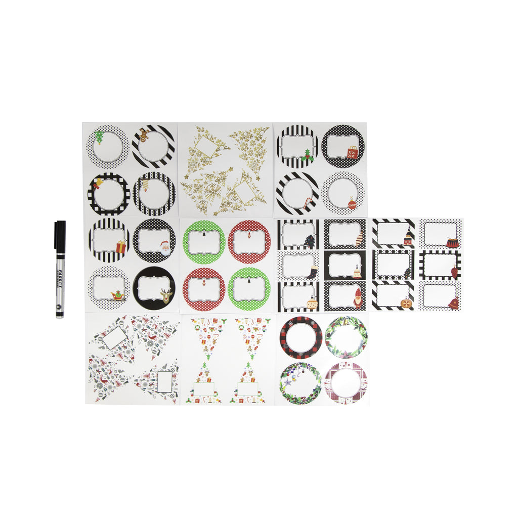 REGENT VINYL WRITE ON LABEL SET CHRISTMAS THEME, 45PK SET (INCLUDES 44 LABELS AND 1 PEN)