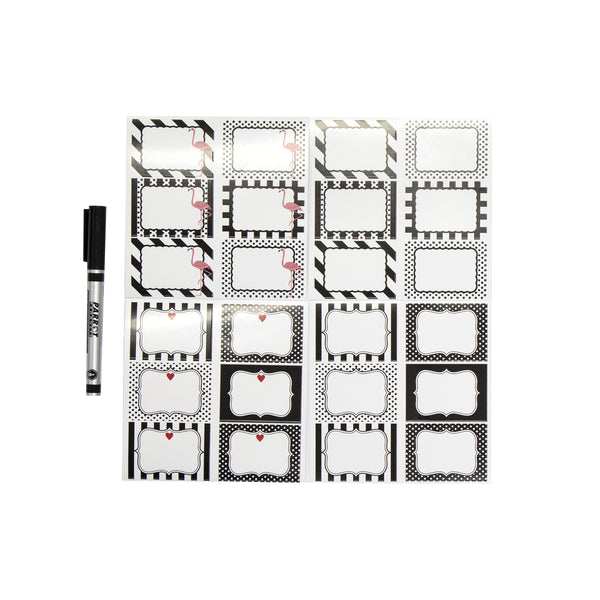REGENT VINYL WRITE ON LABEL SET ASSORTED RECTANGULAR SHAPES, 25 PIECE (INCLUDES 24 LABELS AND 1 PEN)