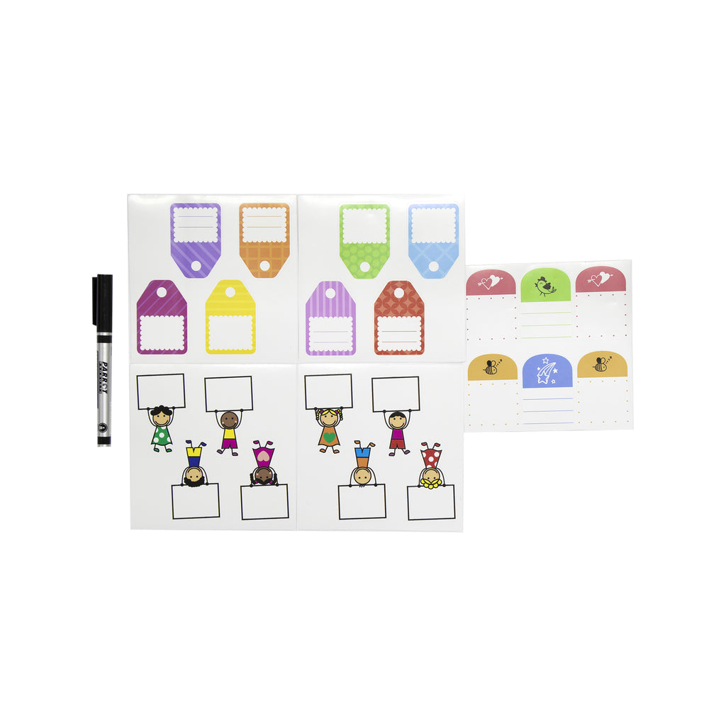 REGENT VINYL WRITE ON LABEL SET ASSORTED UNIQUE SHAPES 23PK SET, (INCLUDES 22 LABELS & 1 PEN)
