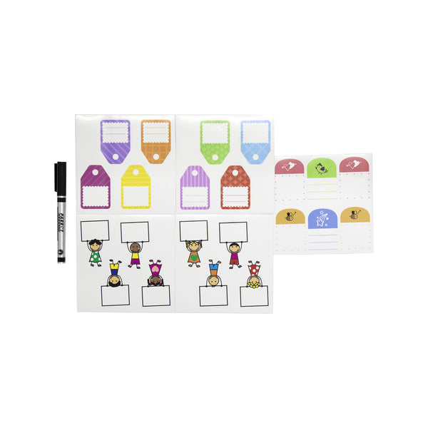 REGENT VINYL WRITE ON LABEL SET ASSORTED UNIQUE SHAPES, 23 PIECE (INCLUDES 22 LABELS AND 1 PEN)