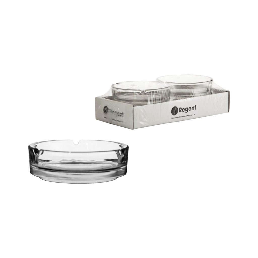REGENT ASHTRAY CLUB ROUND GLASS STACKABLE 4 PACK, (100MM DIAX30MM)