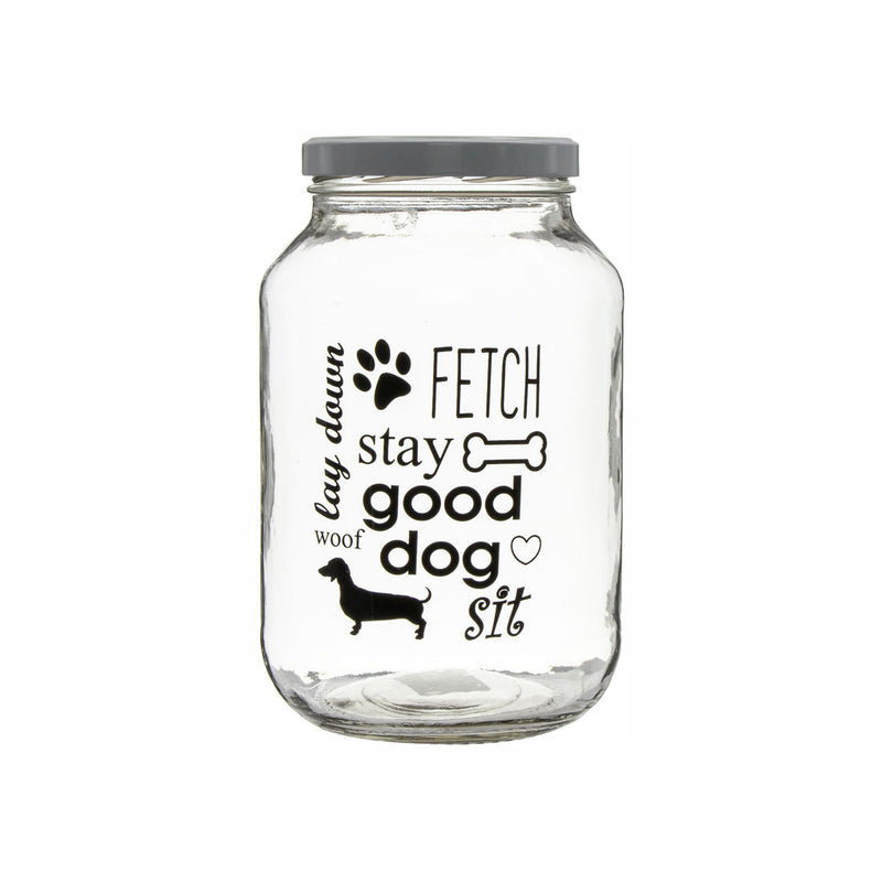 REGENT GLASS JAR WITH DOG PRINT AND WHITE LID, 3LT (240X158MM DIA)