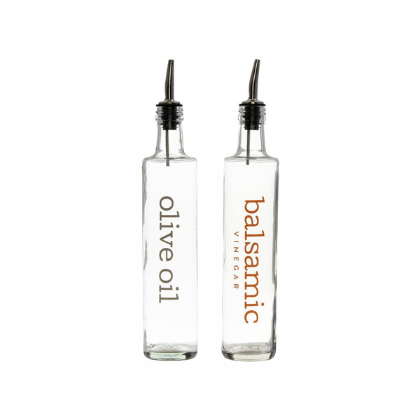 REGENT ROUND OLIVE OIL & BALSAMIC VINEGAR BOTTLES WITH POURERS PRINTED EA, 500ML (266X74MM DIA)