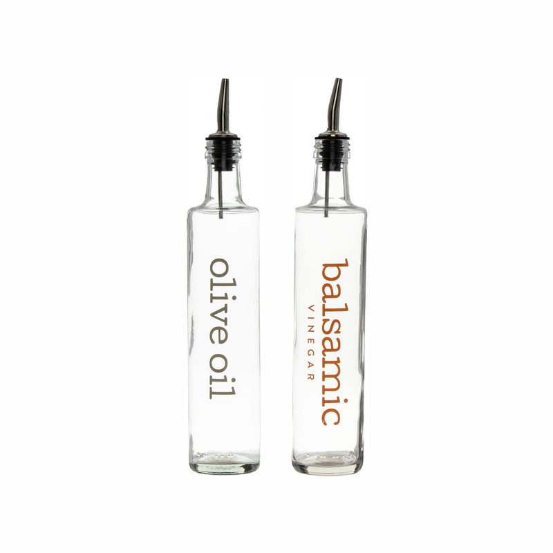 REGENT ROUND OLIVE OIL & BALSAMIC BOTTLES PRINTED WITH POURERS EA, 500ML (266X74MM DIA)