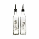 REGENT SQUARE OLIVE OIL & VINEGAR BOTTLES WITH POURERS AND GOLD PRINT, 500ML (262X74X74MM)