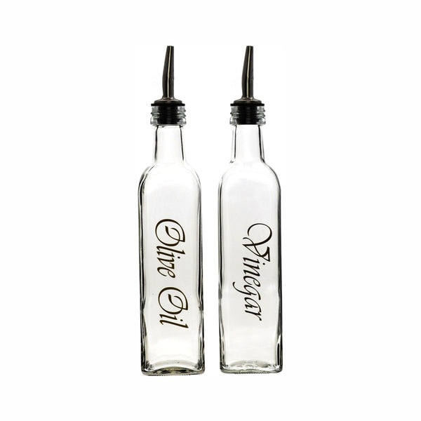 REGENT SQUARE OLIVE OIL & VINEGAR BOTTLES WITH POURERS AND GOLD PRINT, 500ML (262X74X74MM)