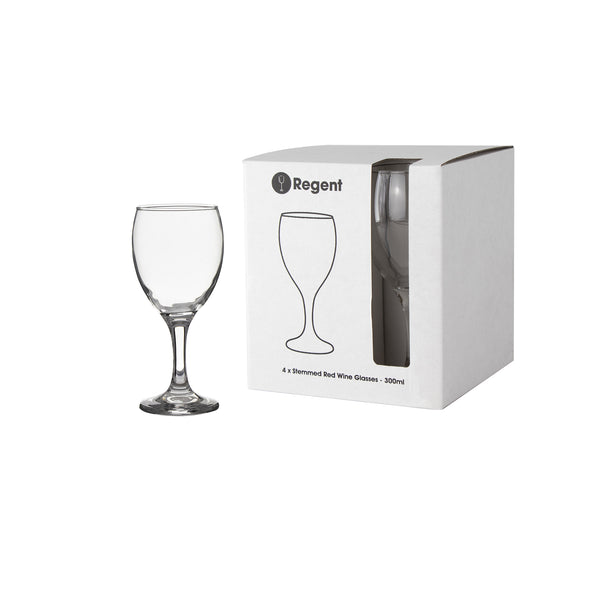 REGENT STEMMED RED WINE GLASS 4 PACK, (300ML)