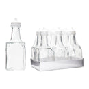 REGENT SQUARE GLASS OIL & VINEGAR BOTTLES W/WHITE PLASTIC POURERS 6 PACK, (200ML)