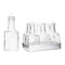 REGENT SQUARE GLASS OIL & VINEGAR BOTTLES W/WHITE PLASTIC POURERS 6 PACK, (200ML)
