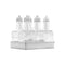 REGENT SQUARE GLASS OIL & VINEGAR BOTTLES W/WHITE PLASTIC POURERS 6 PACK, (200ML)