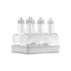 REGENT SQUARE GLASS OIL & VINEGAR BOTTLES W/WHITE PLASTIC POURERS 6 PACK, (200ML)