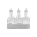 REGENT SQUARE GLASS OIL & VINEGAR BOTTLES W/WHITE PLASTIC POURERS 6 PACK, (200ML)
