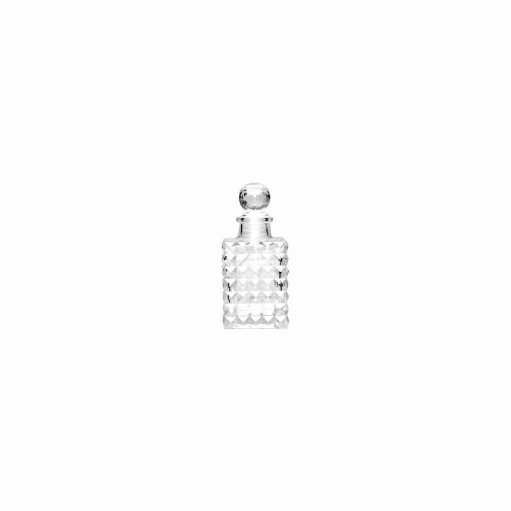 REGENT GLASS PERFUME BOTTLE SQUARE FACETED WITH BALL STOPPER, 100ML (50X50X115MM)