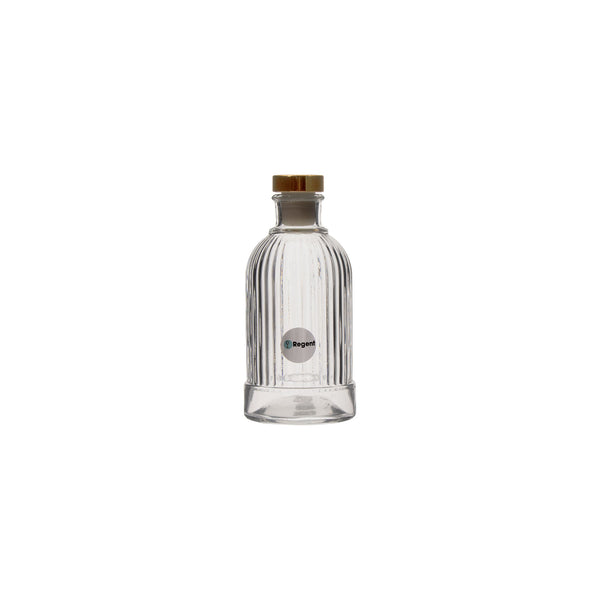 REGENT GLASS RIBBED PERFUME BOTTLE WITH ROSE GOLD PLASTIC STOPPER, 200ML (140X65MM DIA)