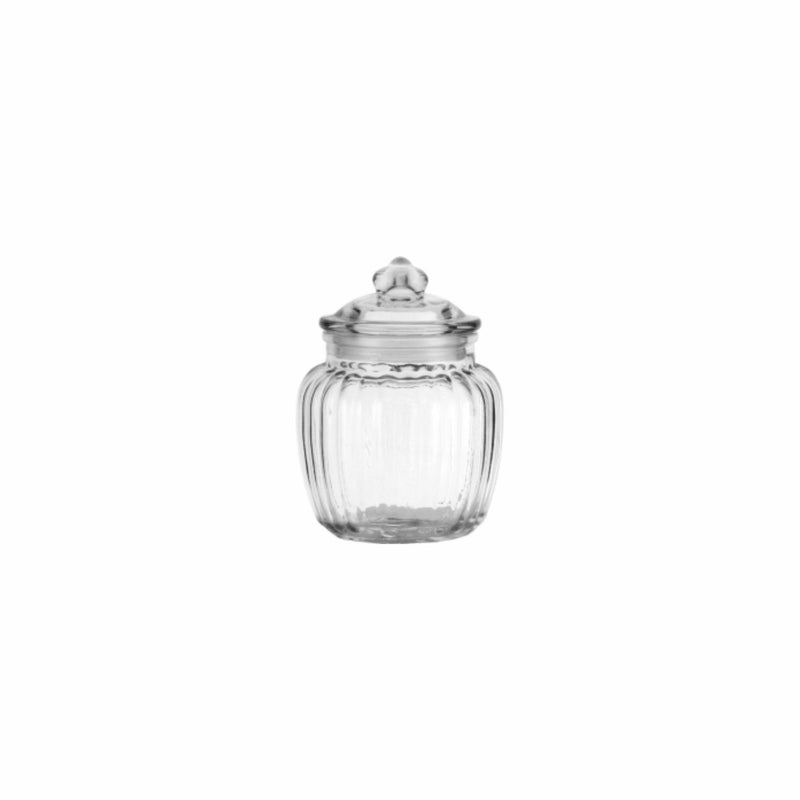 REGENT ROUND RIBBED GLASS JAR WITH GLASS LID, 600ML (150X115MM DIA)