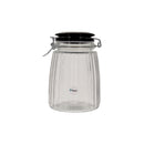 REGENT RIBBED HERMETIC GLASS CANISTER WITH BLACK CERAMIC LID AND METAL CLIP, 1.35LT (190X125MM DIA)