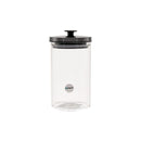 REGENT ROUND BOROCILICATE GLASS CANISTER WITH METAL LID AND BLACK KNOB, 950ML (180X100MM DIA)