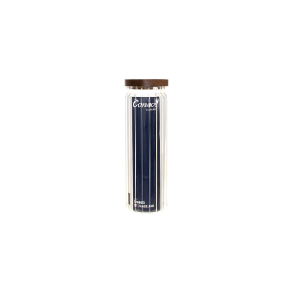 CONSOL ROUND RIBBED CANISTER WITH ACACIA LID, 1.35L (256X91MM DIA)