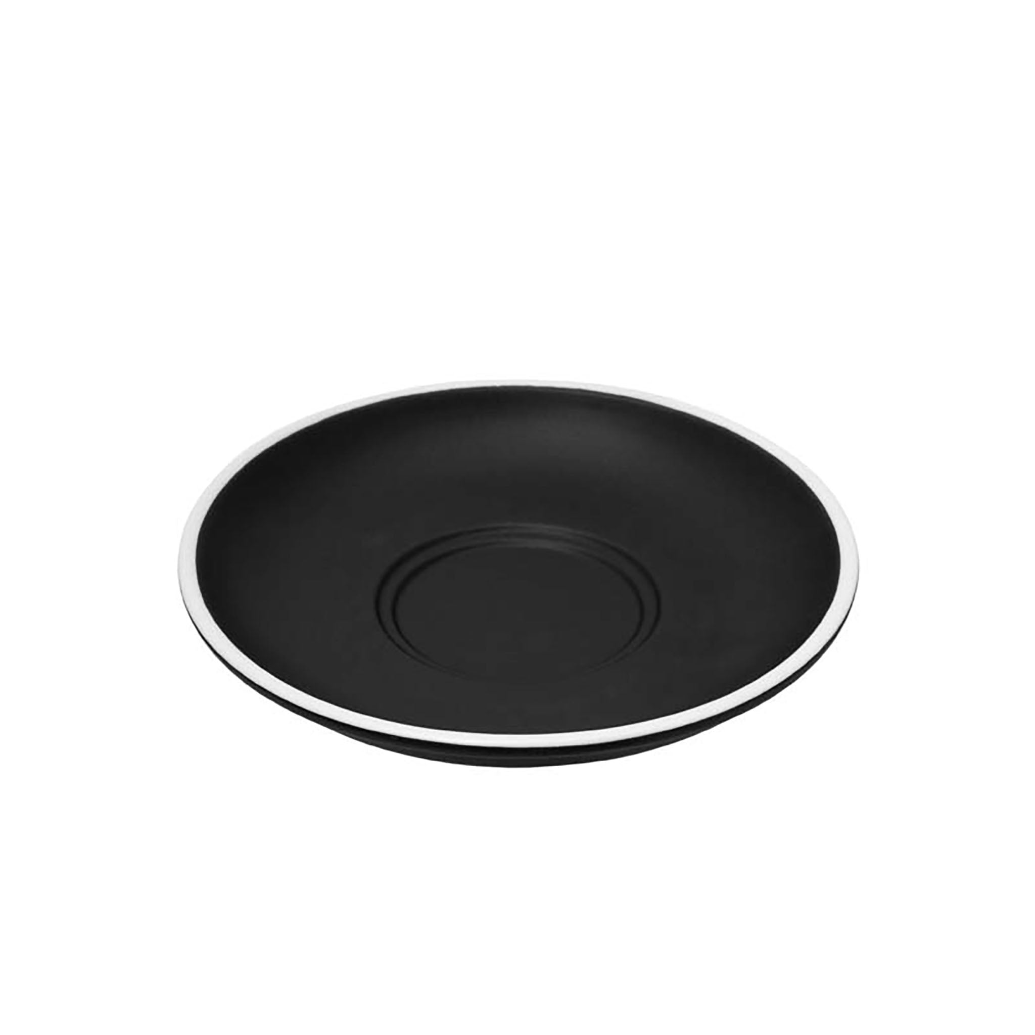 REGENT STONEWARE CAP. & LONG BLACK DOUBLE WELL SAUCER MATT BLACK 6PK, 140MM DIA
