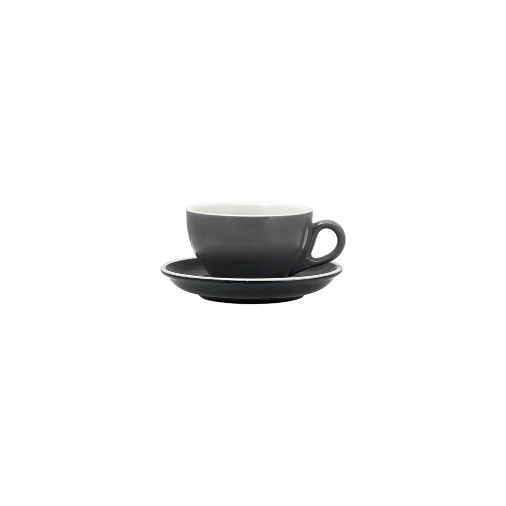 REGENT STONEWARE TEA CUP & SAUCER GREY GLOSS FINISH, 4 PIECE SET, (220ML | 140MM DIA)