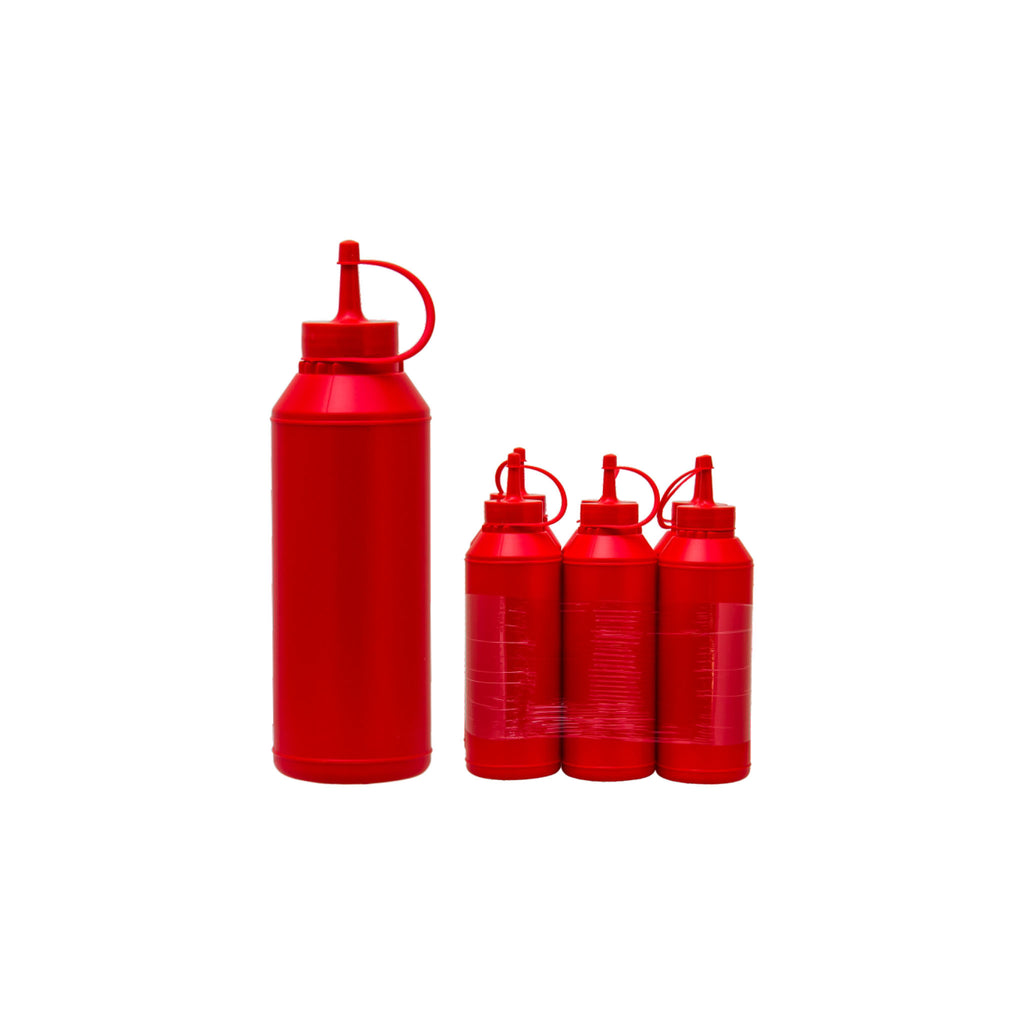 ROUND PLASTIC SAUCE BOTTLE RED 6 PACK, (500ML)