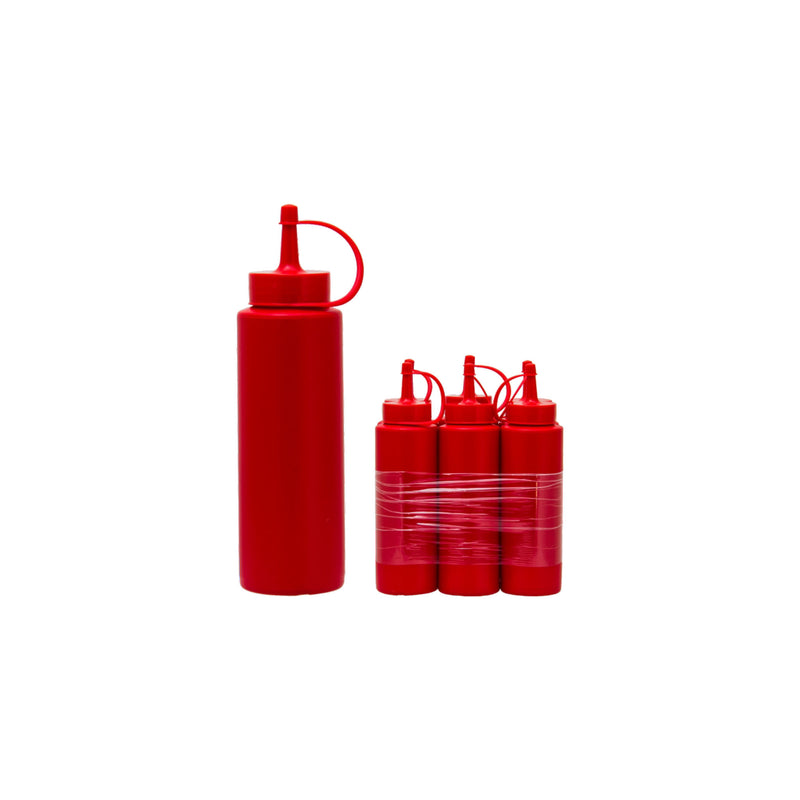ROUND PLASTIC SAUCE BOTTLE RED 6 PACK, (250ML)