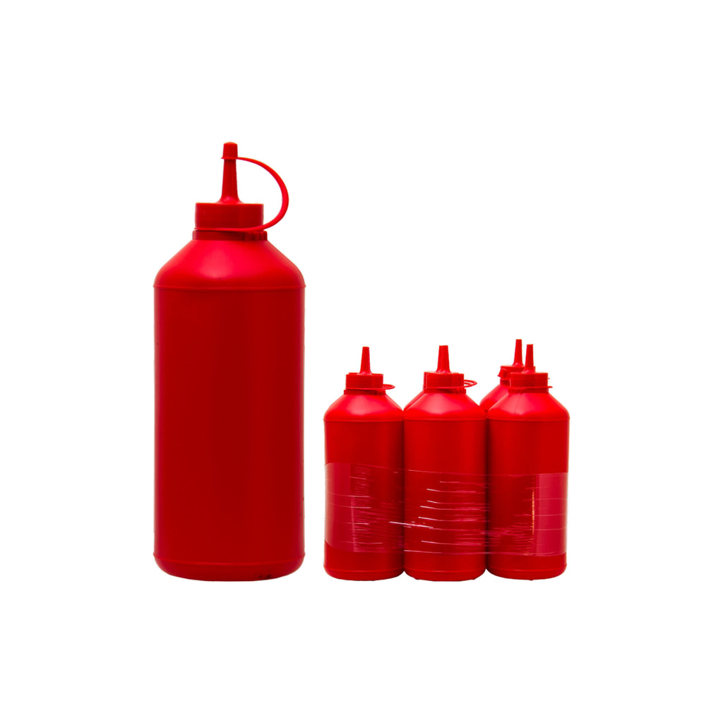 ROUND PLASTIC SAUCE BOTTLE RED 6 PACK, (1LT) HCS Home and Catering